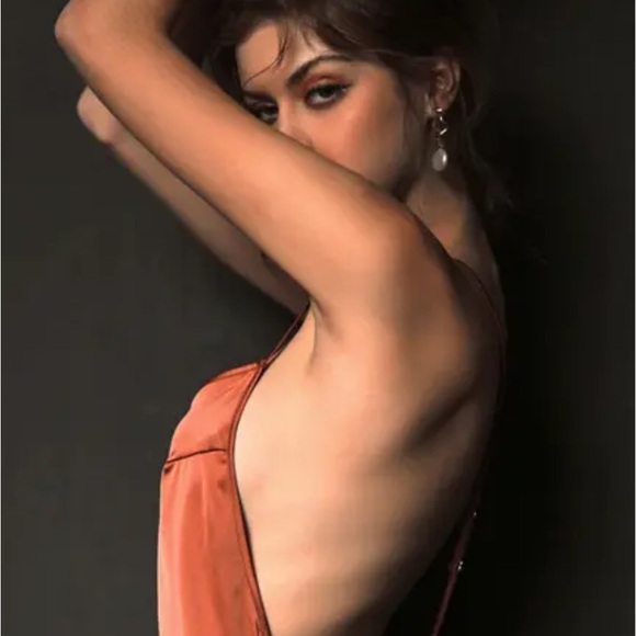 Rusty Red Satin Revealing Nightgown Lingerie Dress - Picture 6 of 12